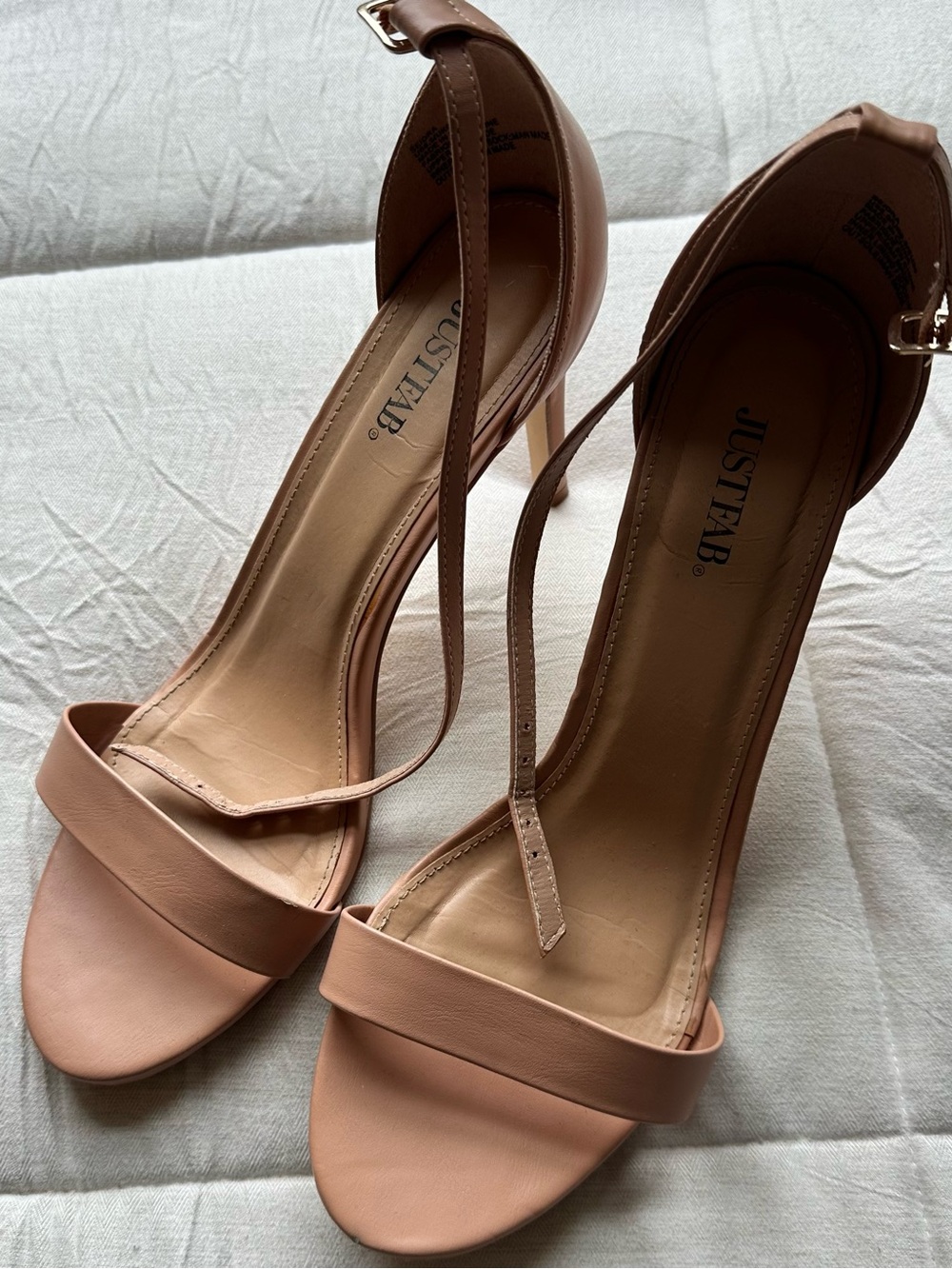 JustFab Blush Nude Ankle-Strap Stiletto Heels